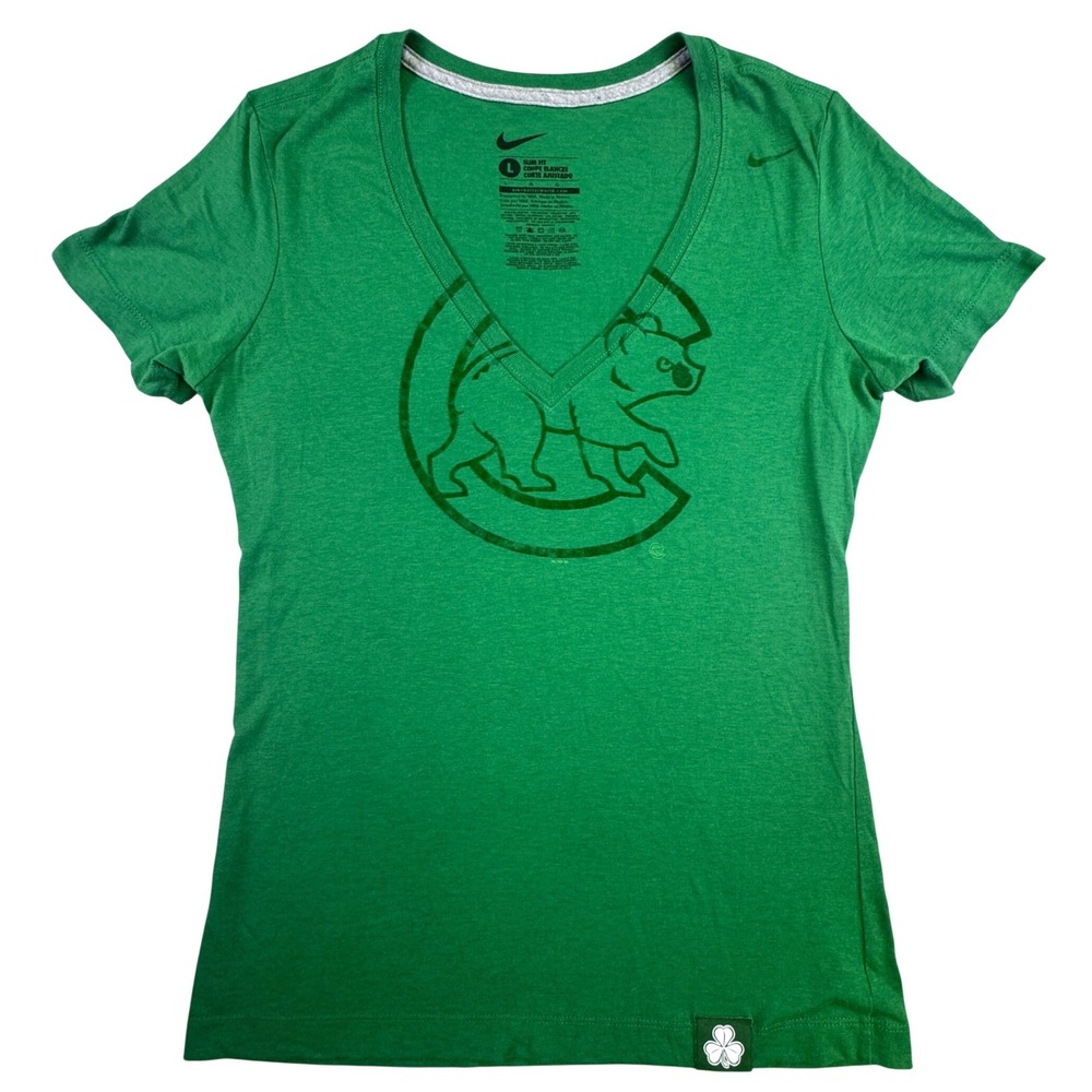 Nike Women's Green V-Neck Short Sleeve Tee with Graphic